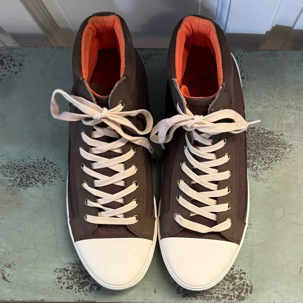 Penguin High-Top Canvas Sneakers in Brown and White - Men's Sz 10.5